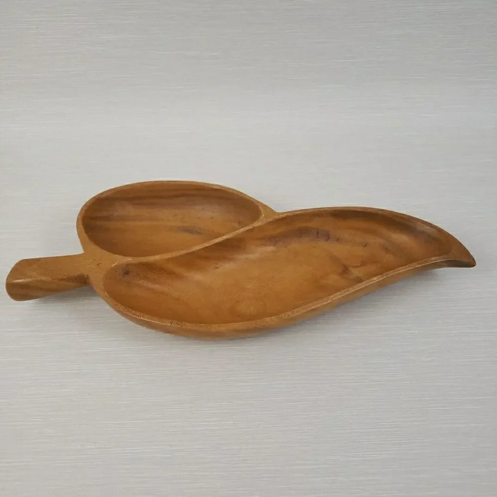 VTG Leilani Monkey Pod Wood Leaf Tray Hollywood Regency MCM Tiki Farmhouse